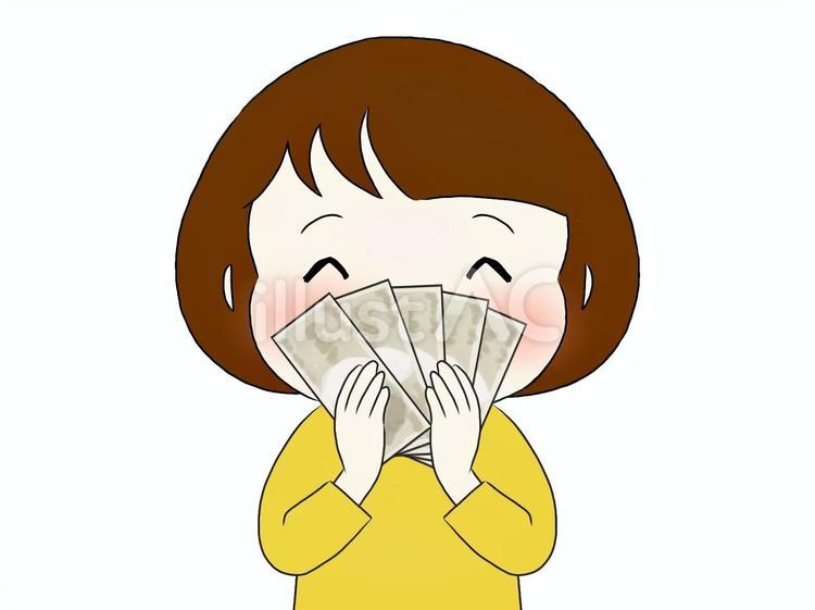 お金を手にして笑顔の女性 女性,お金,ニンマリのイラスト素材