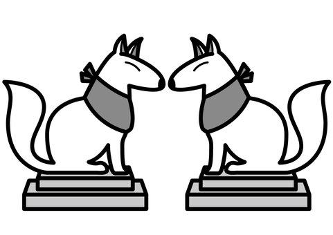 狛狐-2c 狛狐,石像,像,神社,狐,前掛け,かわいい,シンプル,モノクロ,グレーのイラスト素材