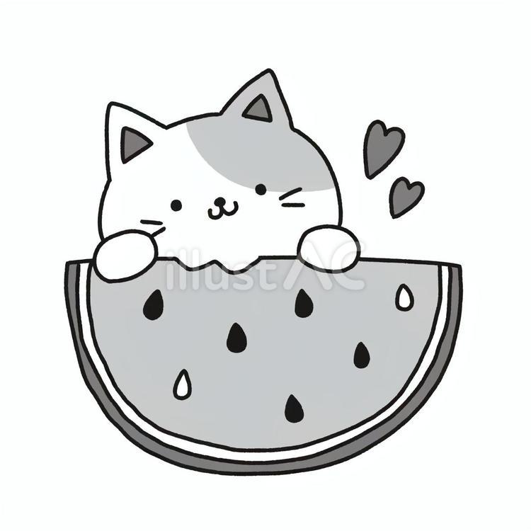 猫とスイカ スイカ,猫,夏のイラスト素材