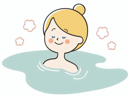 温泉に浸かる白人女性 温泉,銭湯,お風呂,風呂,入浴,露天風呂,湯船,浸かる,リラックス,健康のイラスト素材