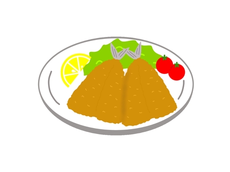 アジフライ アジフライ,鯵,トマト,キャベツ,レモン,食べ物,揚げ物,魚のイラスト素材