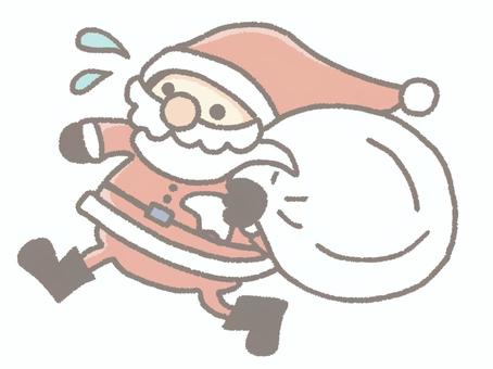 走るサンタさん サンタクロース,走る,クリスマス,クリスマスイブ,プレゼント,配る,袋,汗,焦る,急ぐのイラスト素材