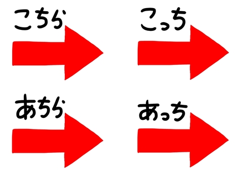 あちらこちら矢印セット 矢印,案内,表記,文字,右,こっち,こちら,あちら,あっち,手書きのイラスト素材