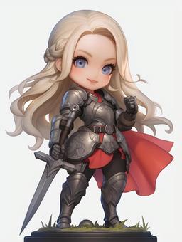 Chibi girl 3D warrior, chibi character, deformed, tiny, JPG