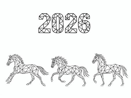 2026年賀状　歩から走馬ラインアート風 馬,ラインアート,モノクロ,お洒落,動物,可愛い,アイコン,全身,素材,令和8年のイラスト素材