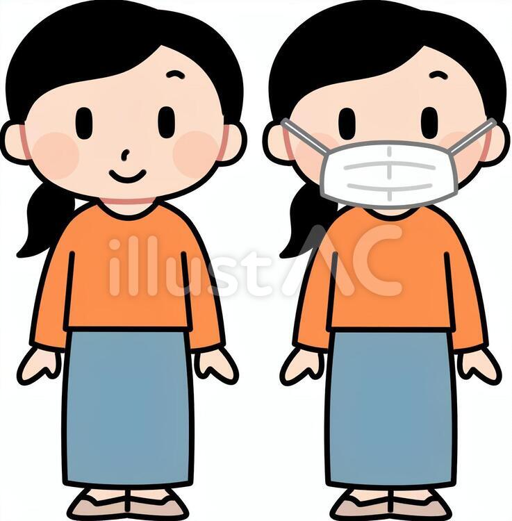女性の立ち絵(マスク差分) 人物,女性,マスクのイラスト素材
