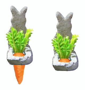 ガーデンオーナメントのウサギと人参 手作り,コンクリート,置物,セメント,にんじん,人参,うさぎ,ウサギ,兎,食べ物のイラスト素材