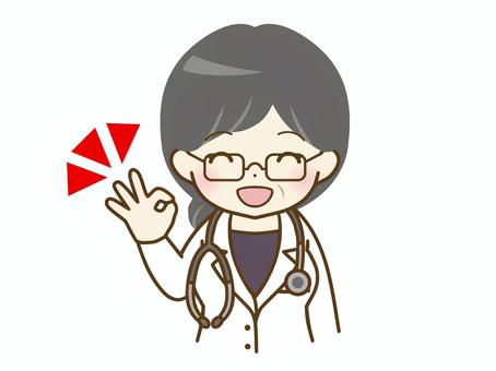 Middle-aged female doctor giving an okay sign, lekarz, lekarz, fem, JPG, PNG and AI