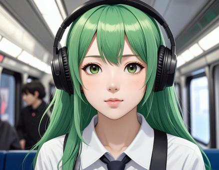 車内で音楽を聞きながら