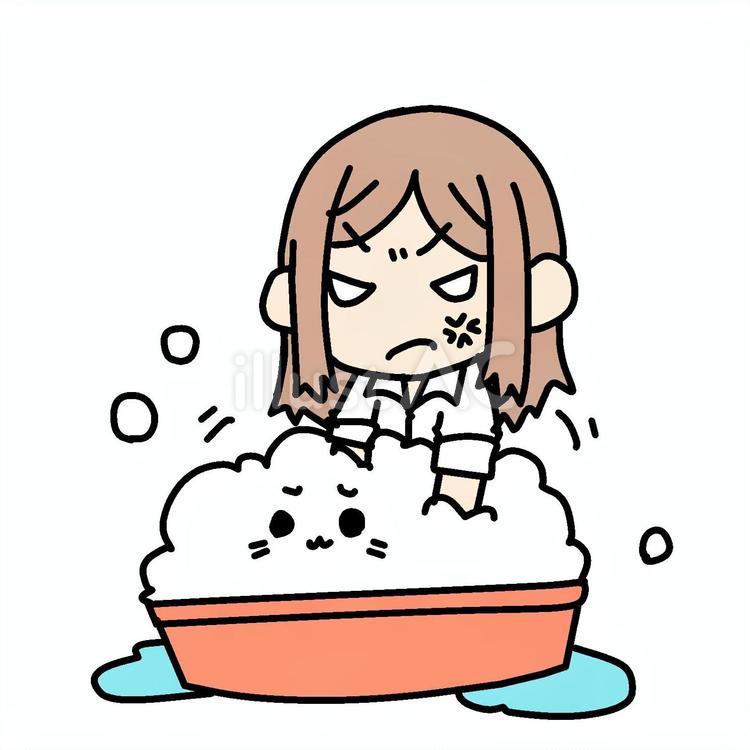 怒って猫を洗う女性 女性,怒る,猫のイラスト素材
