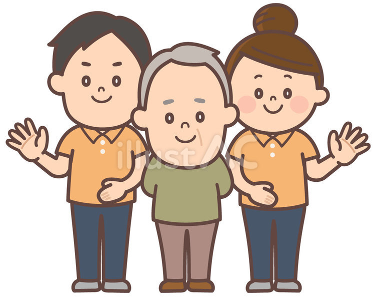 介護スタッフとおじいさん 介護士,福祉スタッフ,老人ホームのイラスト素材