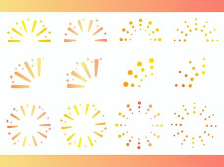 グラデーションの集中線セット オレンジ 集中線,グラデーション,セット,オレンジ,黄色,透明感,ポップ,かわいい,キラキラ,パステルのイラスト素材