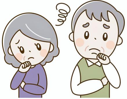 困り顔のシニア夫婦 人物,高齢者,シニア,老人,老後,女性,男性,夫婦,老夫婦,お年寄りのイラスト素材