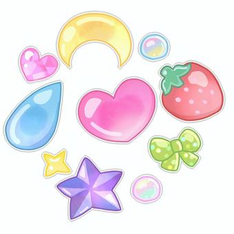 ぷっくりツヤツヤなシール ぷっくり,シール,ツヤツヤ,かわいい,ファンシー,いちご,ハート,星,月,リボンのイラスト素材