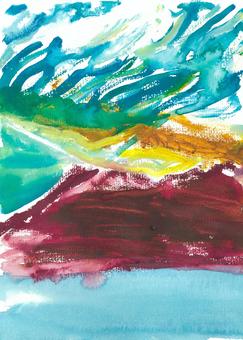 桜島と朝陽2 風景,水彩画,アート,表現主義,大地,山,力強い,感情,テクスチャ,グラデーションのイラスト素材