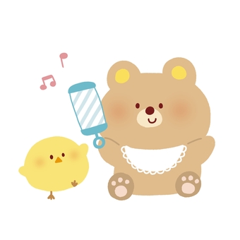 ガラガラで遊ぶ赤ちゃんくま くま,赤ちゃん,ガラガラ,遊ぶ,動物,ひよこ,ベビー用品,ベビーグッズ,絵本,ふんわりのイラスト素材