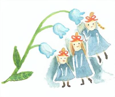 すずらんの妖精 水彩,似顔絵,ほっこり,かわいい,妖精,すずらんのイラスト素材