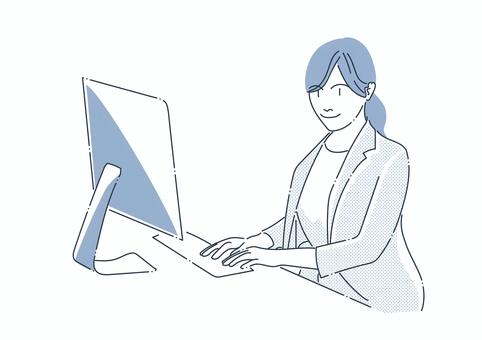 Business woman operating a personal computer, female, japanese, asian, JPG, PNG and EPS