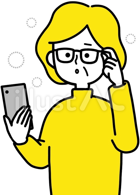 老眼　スマホ画面　見にくい　視力低下 老眼,スマホ,スマートフォンのイラスト素材