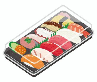 パック寿司・12貫 寿司,すし,鮨,寿司屋,和食,お持ち帰り寿司,1人前,テイクアウト,まぐろ,サーモンのイラスト素材