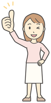  ロングヘア女性-183-全身 グー,女性,女の子,人物,かわいい,グッド,グッドサイン,褒める,嬉しい,良いのイラスト素材