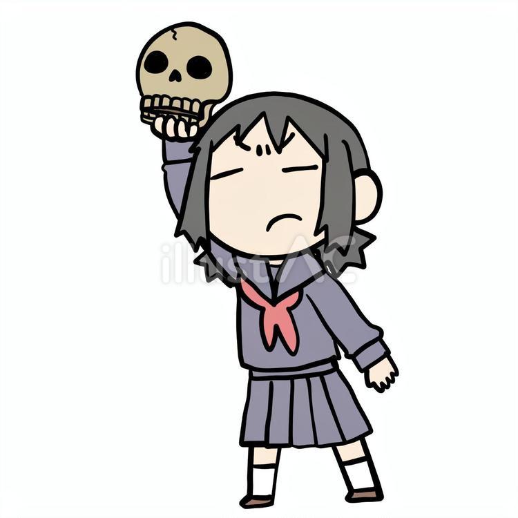どくろを掲げる悩む学生少女 少女,どくろ,悩むのイラスト素材
