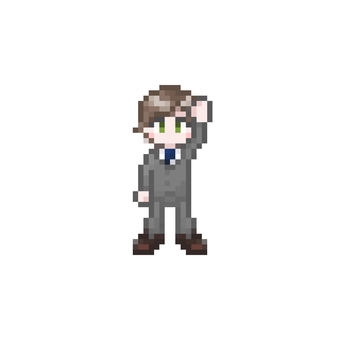 ドット絵の手をあげる男性会社員 ドット絵,ピクセル,手,上げる,片手,挙手,返事,はい,やる気,質問のイラスト素材