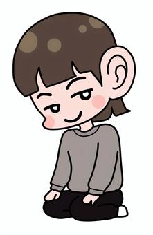 壁に耳あり障子に目あり 壁に耳あり障子に目あり 女の子,耳をすます,スウェット,おかっぱ,地獄耳,聞き耳,ほくそ笑むのイラスト素材