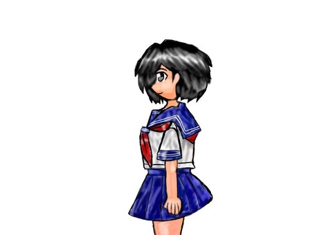 Illustration, woman in high school, sailor suit, profile, 