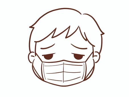 マスクをする男の子(色なし) 男の子,男児,子供,幼稚園児,小学生,顔,可愛い,白背景,背景透過,ほのぼののイラスト素材