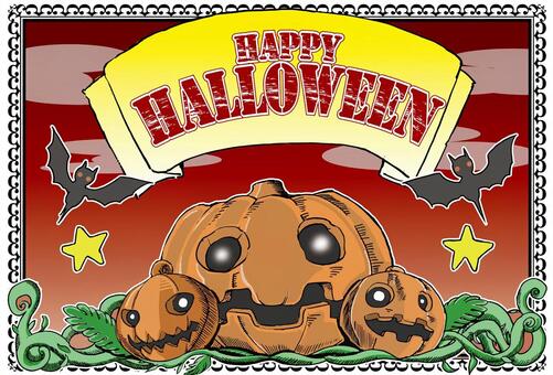 ハロウィンポストカード ハロウィン,ポストカード,ハッピーハロウィン,ホラーのイラスト素材