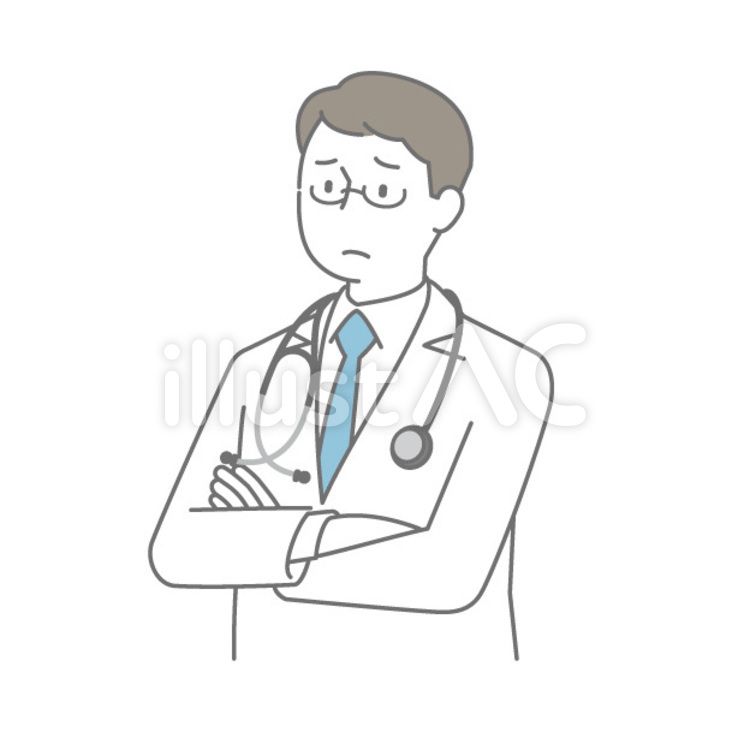 腕組みをして困り顔の医師 医師,男性,腕組みのイラスト素材