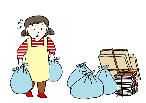 ゴミを捨てる女性 人物,生活,女性,主婦,家事,汗,一生懸命,働く,家,ゴミ捨てのイラスト素材