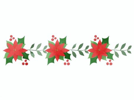 水彩風　ポインセチアのライン飾り ポインセチア,ヒイラギ,クリスマス,ライン,飾り罫,ライン飾り,仕切り線,区切り線,ボーダー,シームレスのイラスト素材
