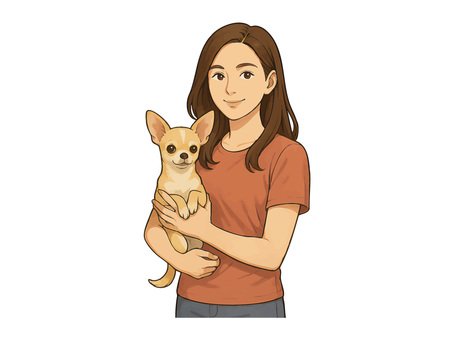 チワワを抱っこする女性のイラスト