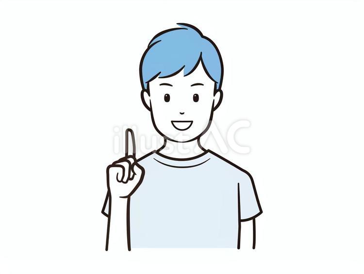 ポイントを伝える笑顔のTシャツ男性 指差し,ポイント,男の子のイラスト素材