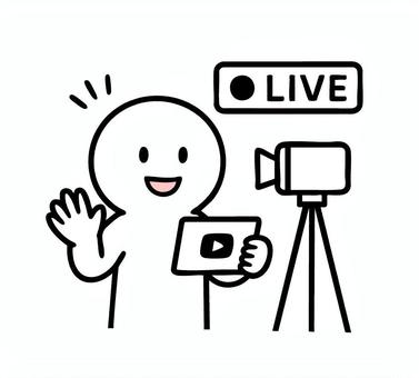 動画ライブ配信をしている棒人間 ライブ,自撮り,動画,生配信,カメラ,笑顔,スマホ,棒人間,線画,キャラクターのイラスト素材
