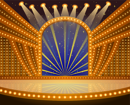 #3490きらびやかなショーステージ ステージ,ショーステージ,お笑いステージ,舞台背景,ライトステージ,スポットライト,照明,豪華,ゴージャス,キラキラのイラスト素材