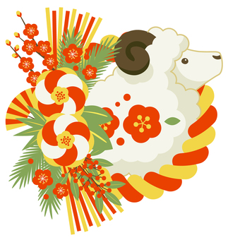 newyear2766 羊,未年,しめ飾り,梅,椿,扇,年賀状,花,和風,かわいいのイラスト素材
