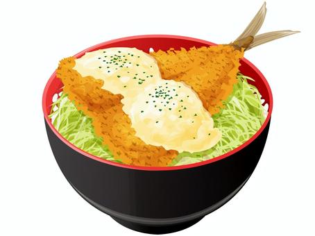 アジフライ丼 アジフライ丼,アジフライ,揚げ物,丼もの,料理,食べ物,ご飯,米,キャベツ,タルタルソースのイラスト素材