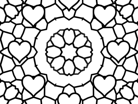 シームレスなモザイク　ｑ　花柄の線画  花柄,ガーデニング,ハート,マーク,お祝い,飾り,幸せ,ロマン,ロマンティック,かわいいのイラスト素材