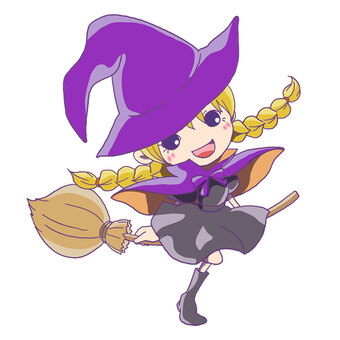 ハロウィン_魔女 ハロウィン,季節,人物,魔女,帽子,ほうき,ワンピース,三つ編み,女性,かわいいのイラスト素材