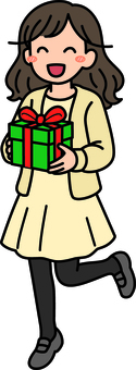プレゼントを持つ黄色の女子です。 プレゼント,シンプル,貰う,渡す,ギフト,贈り物,シーン,祝う,イベント,パーティーのイラスト素材