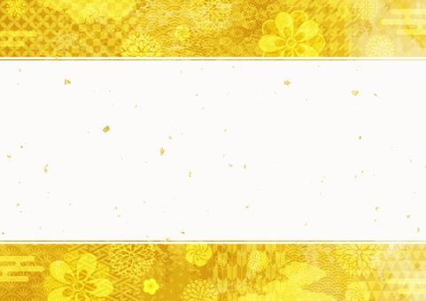 和風オシャレな金帯のフレーム01 和,フレーム,お正月,和柄,金,帯,菊,梅,雲,霞のイラスト素材
