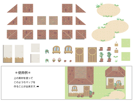2Dマップ制作セット4 ゲーム,アプリ,マップ,2d,家,フィールド,ドア,窓,鉢植え,壁のイラスト素材