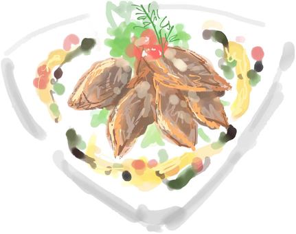魚のエスカベッシュ 魚,エスカベッシュ,南蛮漬け,グルクン,白身魚,揚げ魚,酢付,盛り付け,料理,おつまみのイラスト素材