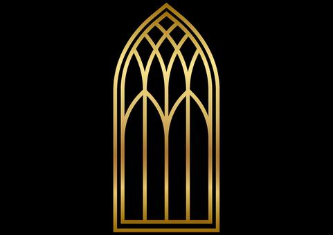 シンプルな教会の窓イメージ②金黒 教会,窓,アーチ窓,ステンドグラス,チャペル,ゴシック,洋風,シンプル,アイコン,マークのイラスト素材