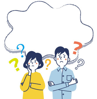 モヤモヤするカップル モヤモヤ,悩む,困る,疑問,ふきだし,夫婦,カップル,若い,20代,30代のイラスト素材