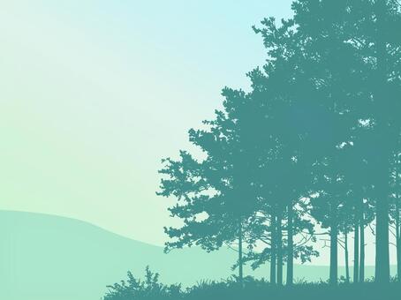 右寄せの奥行ある森のシルエットカラー 森,林,シルエット,木,樹木,シンプル,アウトドア,シック,森林,木立のイラスト素材