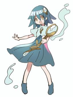 水の魔法少女 魔法,魔法少女,女の子,可愛い,ファンタジー,水,魔女,異世界,衣装,ステッキのイラスト素材